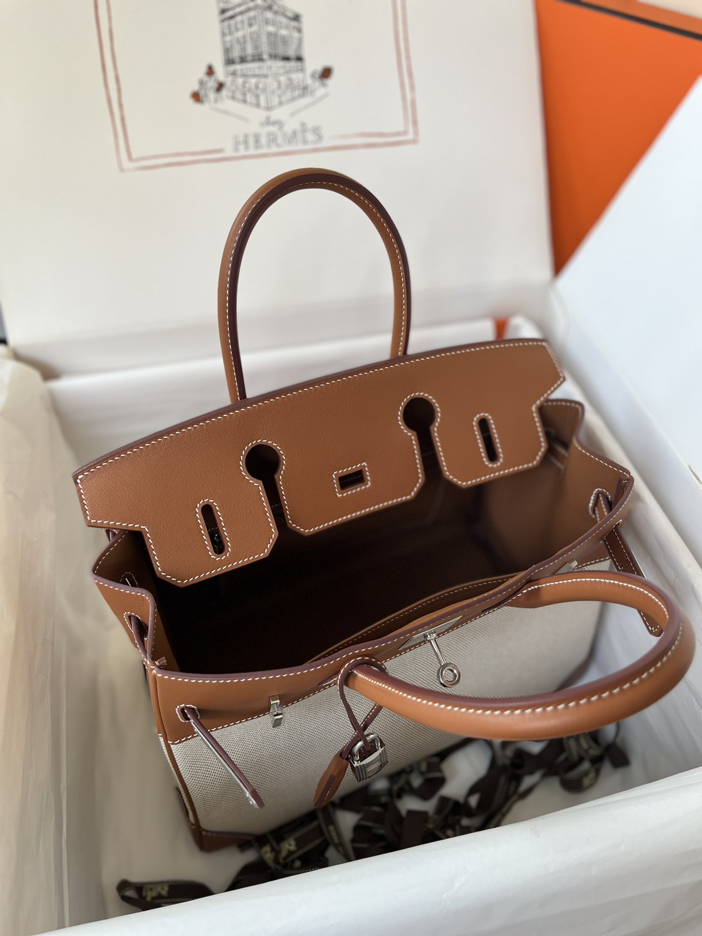 에르메스 버킨백30 톨리 골드브라운 은장 캔버스 스위프트